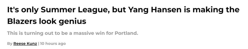 队记称开拓者捡漏杨瀚森：有首轮中段最高上限之一 与克林根互补