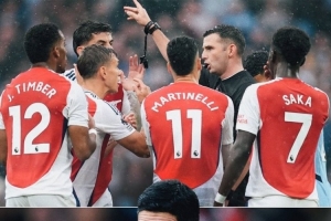 阿森纳本赛季被射正95次是英超最少，但共计5次染红是联赛最多